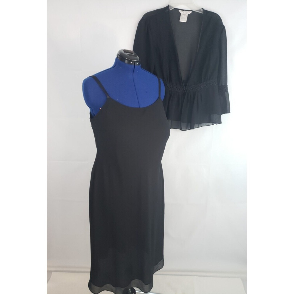 Plaza South Petite 2 Piece Separates Black Chiffon Top Shift dress size 4P AA416